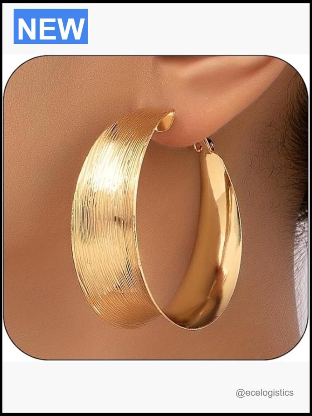 Wide Chunky Hoop Earrings Large Flat Huggie Statement Earrings for Women